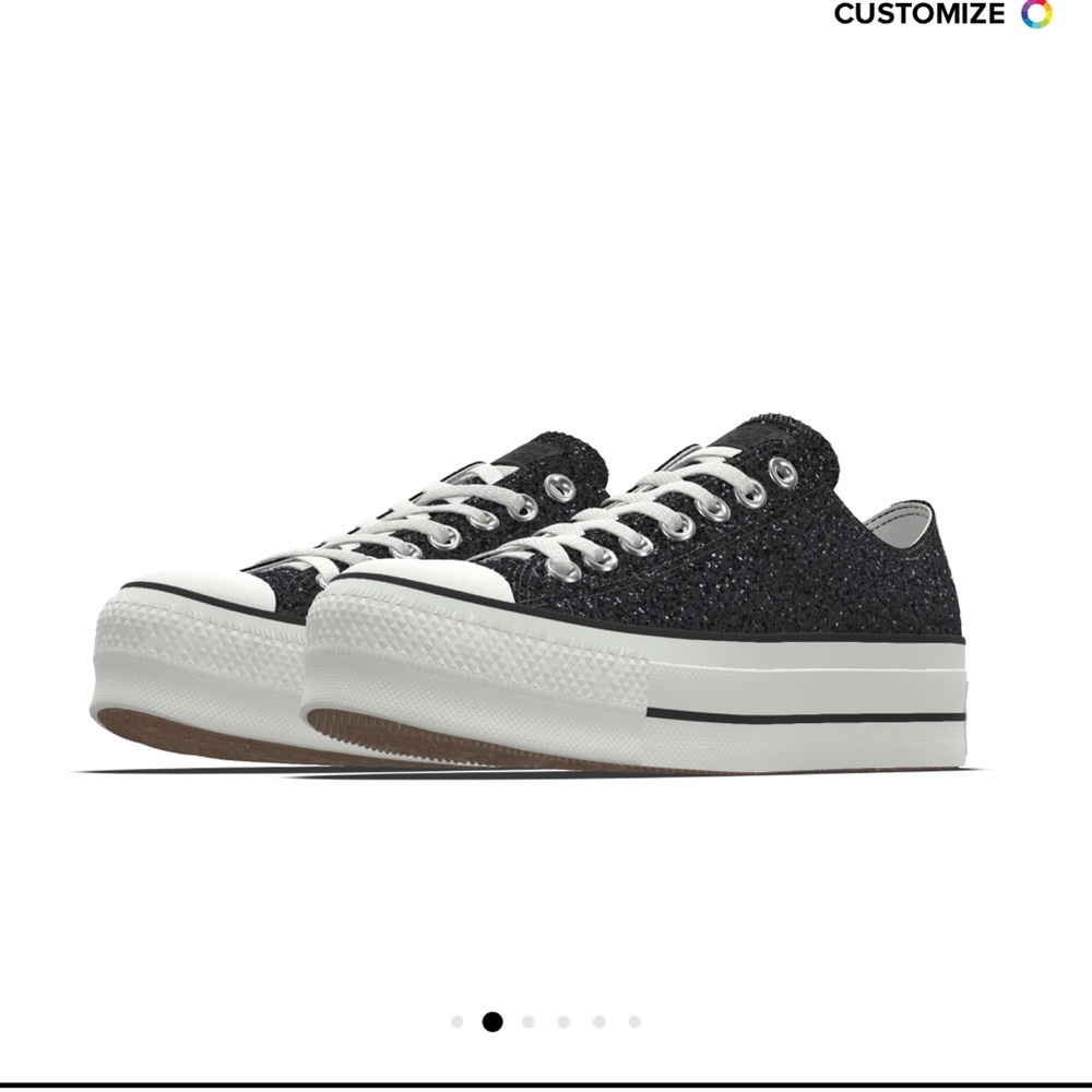 Converse Black and White Glitter Low Top platform Sneakers